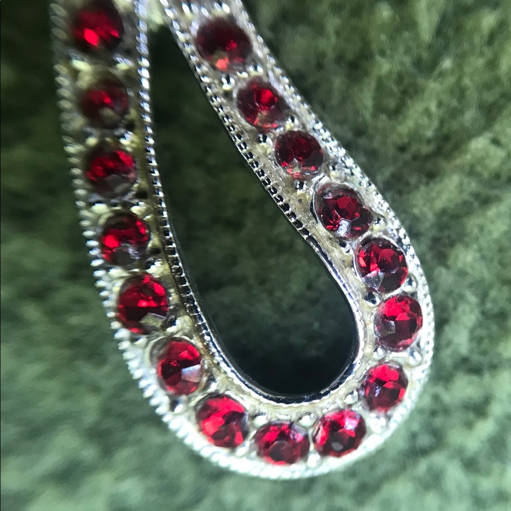 1940s Bogoff Earrings - Silver Tone Red Rhinestone